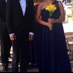 Davids Bridal Navy Bridesmaids Gown